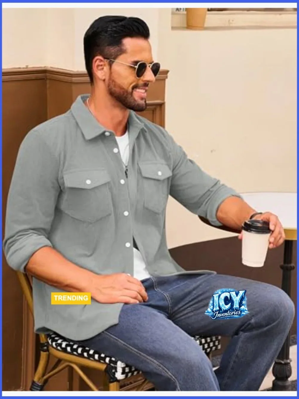 Men's Corduroy Shirt Jacket Button Down Long Sleeve Shacket with Flap Pockets - Picture 3 of 7